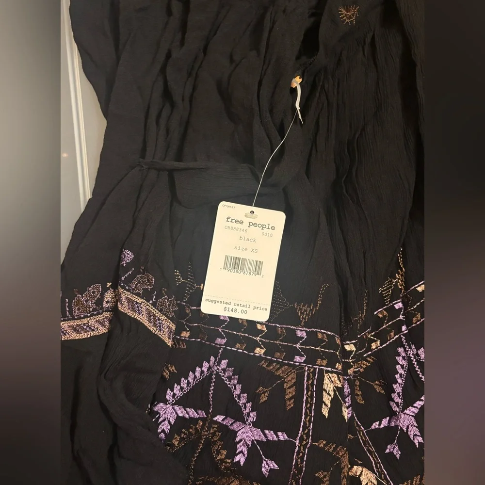 Free People Rhiannon Black Dress with Detailed Embroidery, Women’s Size XS NWT - Picture 6 of 6